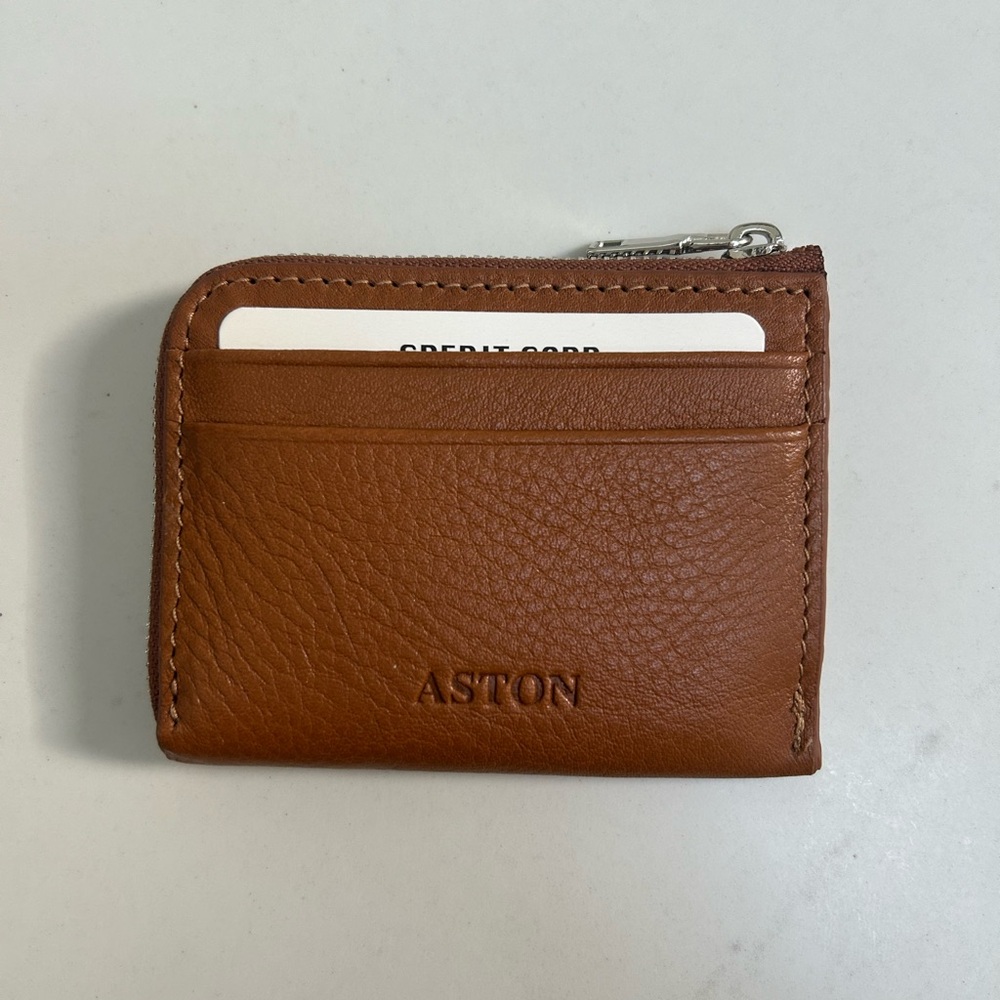 Aston Tan Leather Zip Card & Key Holder
